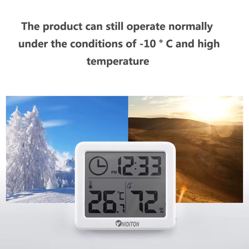 Niditon Digitale Schreibtisch- und Wanduhr mit Thermometer und Hygrometer in Weiß - Bild 4