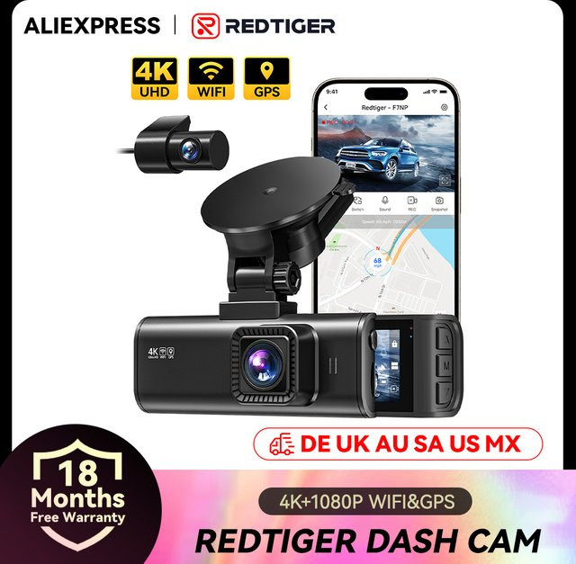 REDTIGER F7NP Dashcam mit 4K UHD Auflösung, 3,18-Zoll-IPS-Bildschirm, WLAN und GPS, Mini-Dashcam-Rekorder in Schwarz - Bild 1