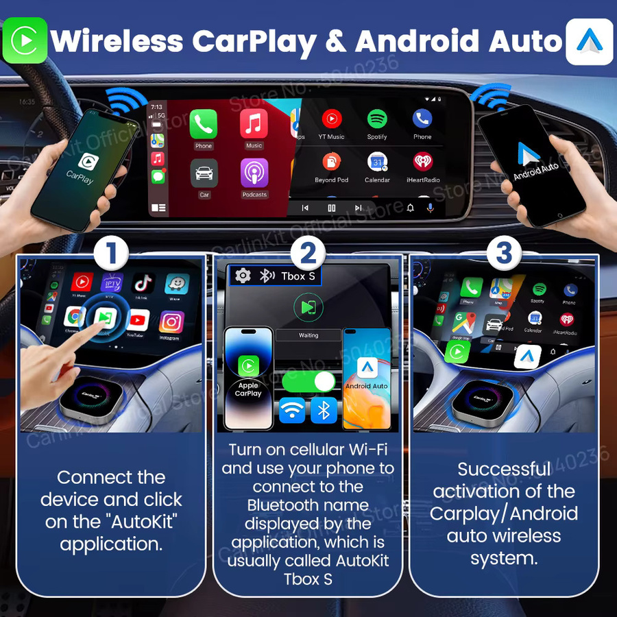 CarlinKit Kabelloser CarPlay Android Auto Adapter mit Android 13 Ai Box, unterstützt Netflix und Play Store, Schwarz - Bild 6