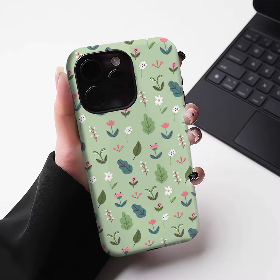 Potdemiel Handyhülle mit botanischem Design in Hellgrün für iPhone 17 16 15 14 13 Pro Max Plus, robuste doppelschichtige Schutzhülle mit Magnetfunktion - Bild 3