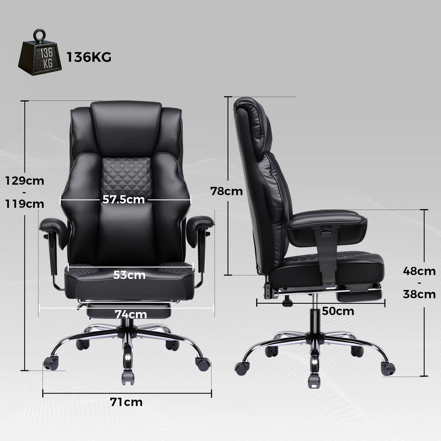 GTPLAYER Gaming Stuhl in Schwarz aus Kunstleder mit Kopfstütze, ergonomischer PC-Schreibtischstuhl mit Armlehnen und Drehfunktion - Bild 6