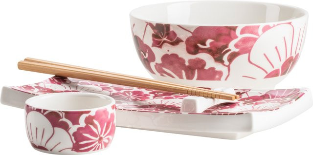 Mäser Sushi-Set Tokio Nights aus Porzellan, 10-teilig, rot-weiß mit floralem Design - Bild 1