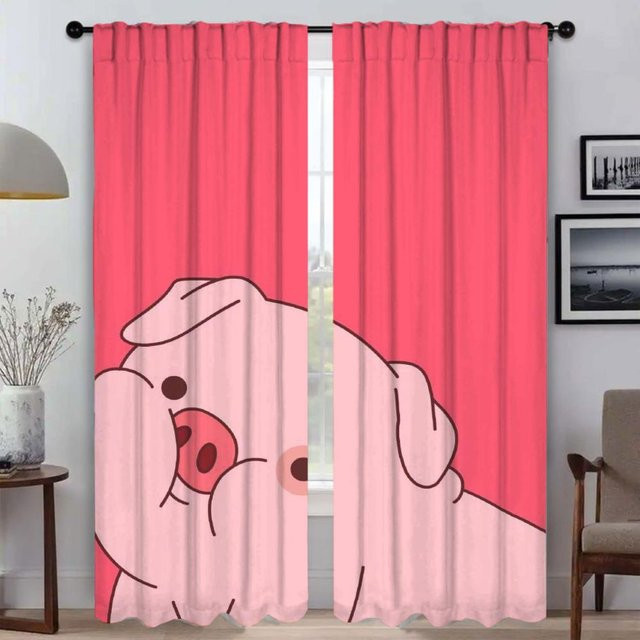 Rosa Schwein Innenvorhänge aus Tüll für Wohnzimmer und Schlafzimmer, 2er-Set, Breite: 74 cm, Höhe: 114 cm - Bild 1