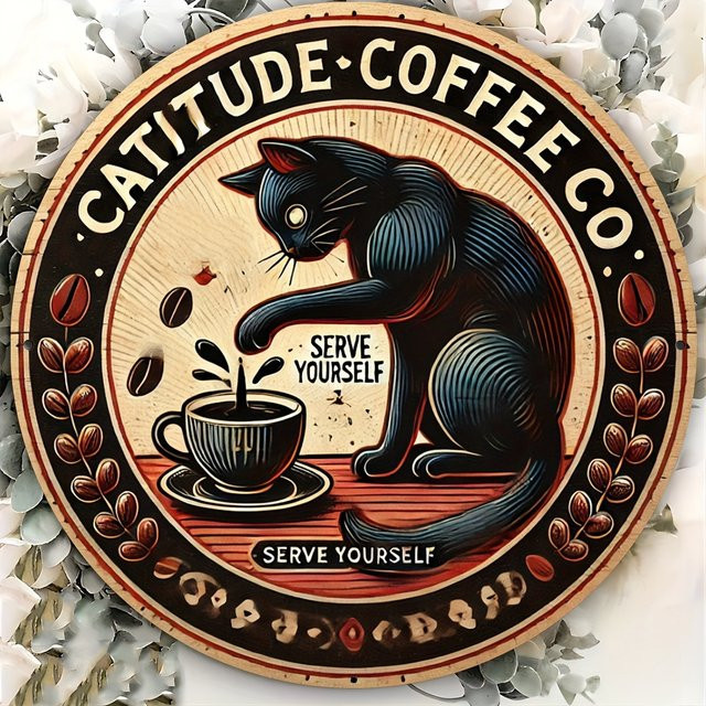 Catitude Coffee Company Wanddekoration aus Metall im Vintage-Stil, Mehrfarbig, B/B: 20,3 x 20,3 cm - Bild 1