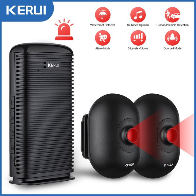 KERUI DW9 Drahtloser PIR Bewegungsmelder für Garage und Einfahrt, Wasserdichter Outdoor Einbrecheralarm mit WiFi, Schwarz - Bild 1