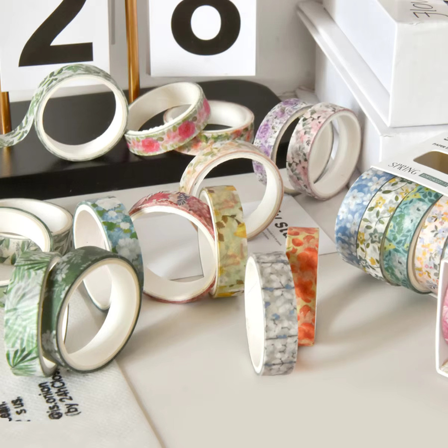 5 Rollen Washi-Tape mit Blumen-Motiv in einer Box, buntes dekoratives Klebeband für DIY-Projekte und Schule - Bild 3
