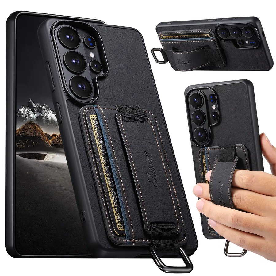 Samsung Kunstleder Handyhülle mit Kickstand, Handschlaufe und Brieftaschenfunktion in Schwarz für Galaxy S26 Ultra S25 Plus S24 S23 S22 Note20 Ultra - Bild 5