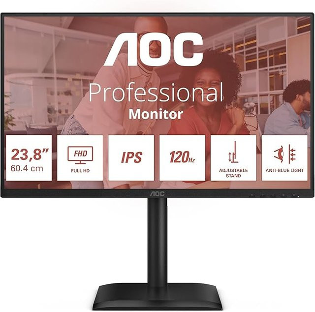 AOC 24E4U 24 Zoll FHD Monitor mit IPS-Panel, 120Hz, 1ms MPRT, Adaptive Sync und HDR in Schwarz - Bild 1