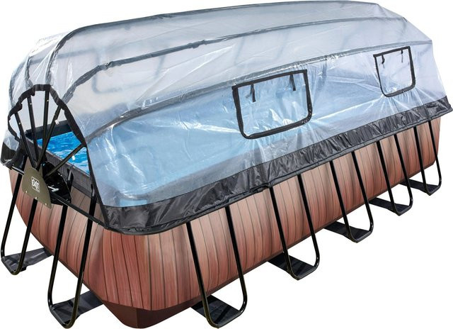 EXIT Toys Wood Pool Rahmenpool rechteckig Braun mit Sandfilterpumpe und Abdeckung B/T/H: 540 x 250 x 122 cm - Bild 1