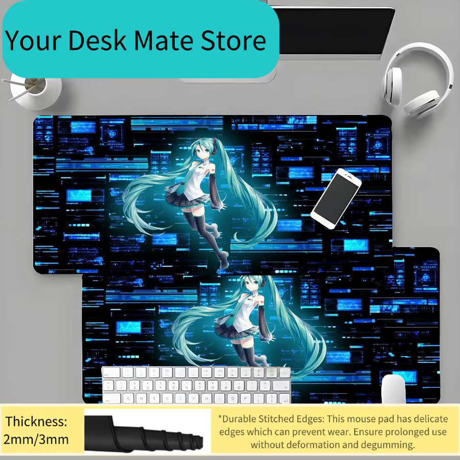 Hatsune Miku 39 Cyberpunk Anime Gaming Mauspad, große rutschfeste und schmutzabweisende Schreibtischunterlage für Gamer - Bild 1