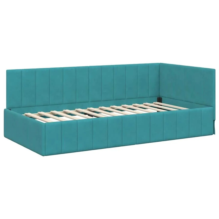 vidaXL Eckbettgestell mit Kopfteil in Türkis aus Stoff und Holz, B/T/H: 190 x 90 x 72 cm - Bild 2
