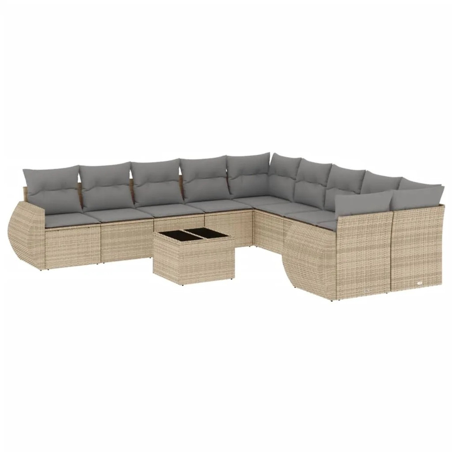 vidaXL 11-teilige Garten-Sofagarnitur aus Poly-Rattan mit Kissen in Beige - Bild 2