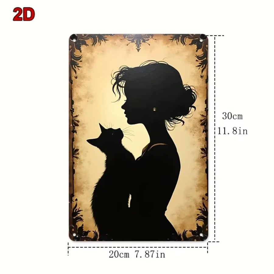 HELLOYOUNG Gotische Metall-Wandkunst Hexenkatzensilhouette in Schwarz, Breite: 20,32 cm, Höhe: 30,48 cm - Bild 3