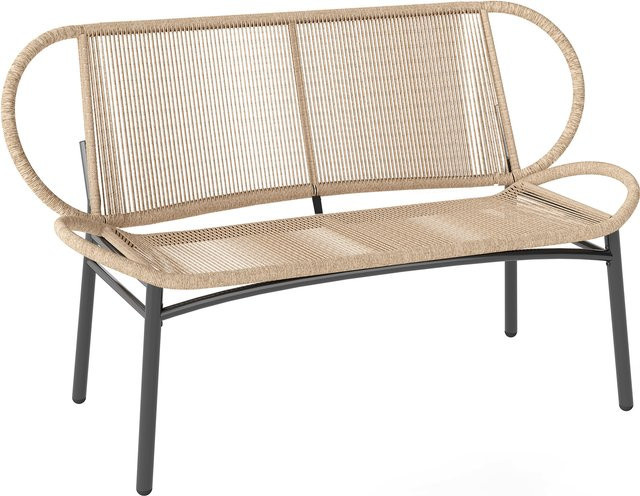 Outsunny Gartenbank 2-Sitzer aus Polyrattan in Natur, wetterbeständige Außenbank mit Metallgestell für Terrasse und Garten, B/T/H: 138 x 62 x 83 cm - Bild 1