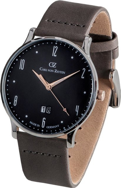 Carl von Zeyten Armbanduhr, Quarz, Edelstahl, Leder, Grau, 42 mm, Herren - Bild 1