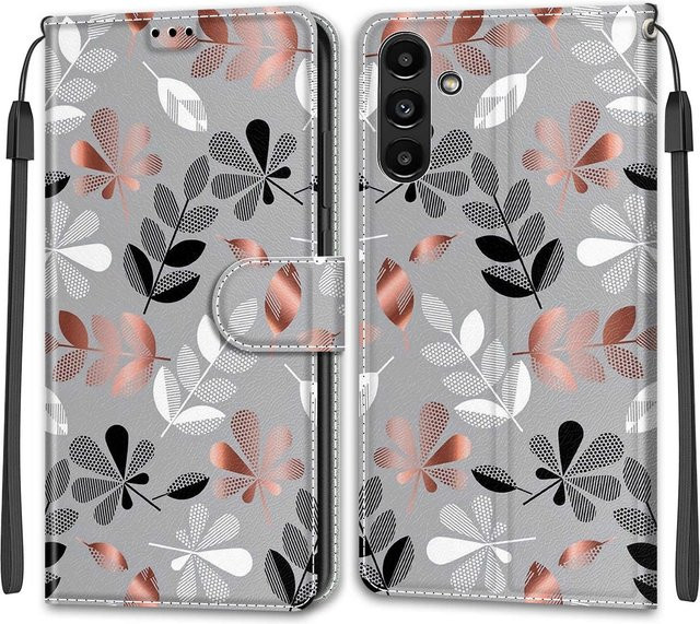 Luxuriöse Leder-Handtasche im Brieftaschen-Stil als Schutzhülle für Samsung Galaxy A-Serie in Grau - Bild 1