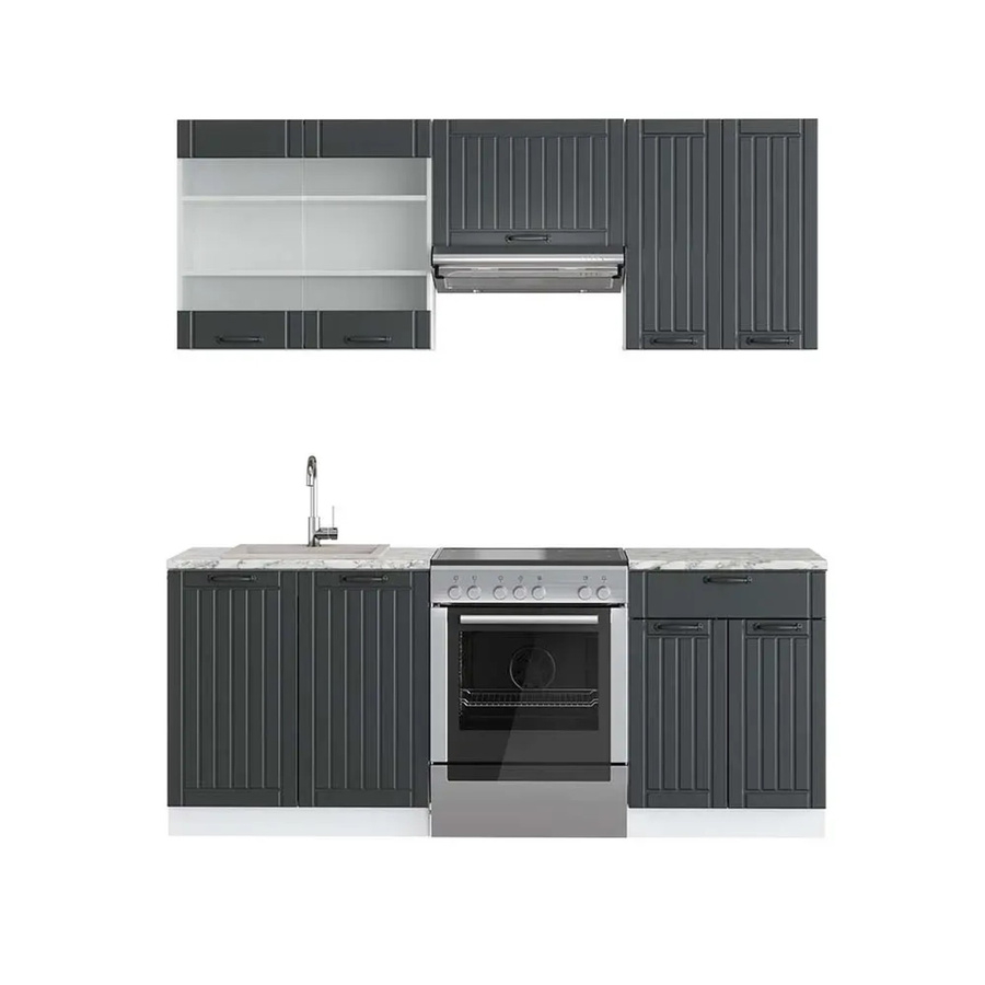 Vicco Fame-Line Küchenzeile Landhausstil in Anthrazit und Weiß mit Marmor-Optik, Breite: 200 cm - Bild 2
