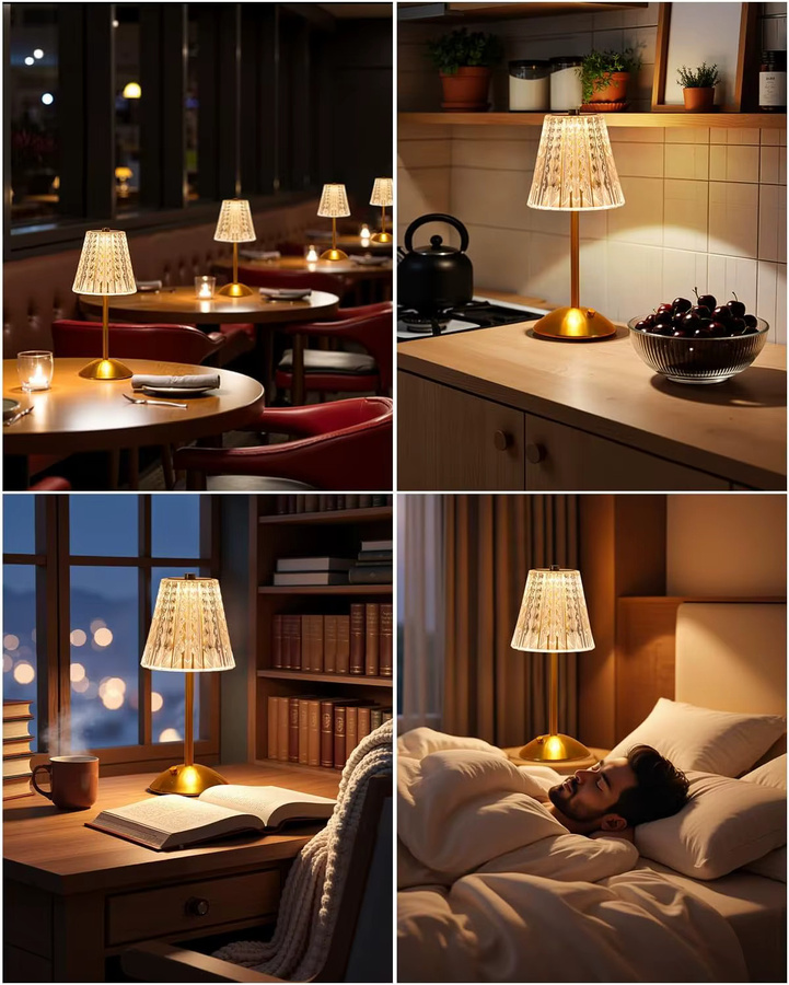 Dimmbare LED-Tischlampe mit Touch-Sensor in Gold/Messing, wiederaufladbare kabellose Leselampe und Nachtlicht aus Metall für Schlafzimmer und Dekoration - Bild 4