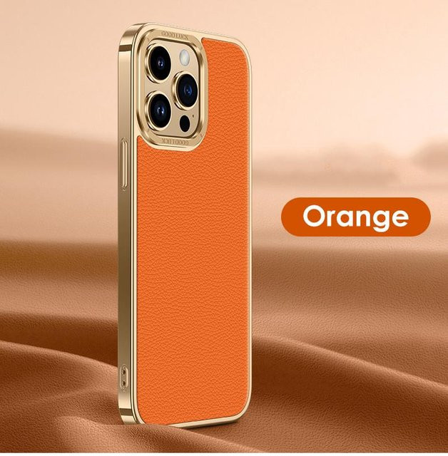 Echtleder-Softcover Bonnie 2 für iPhone 14, 13, 12 Pro Max in Orange mit Metalllinsenschutz - Bild 1