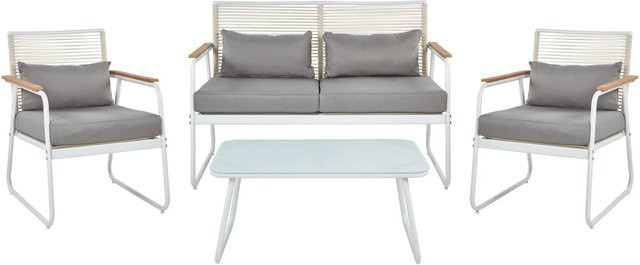Beliani Lounge Set POMONTE Gartenmöbel Set in Weiss und Grau mit 2-Sitzer Sofa, Lounge Sessel und Couchtisch aus pulverbeschichtetem Stahl und UV-beständigem Polyester - Bild 1