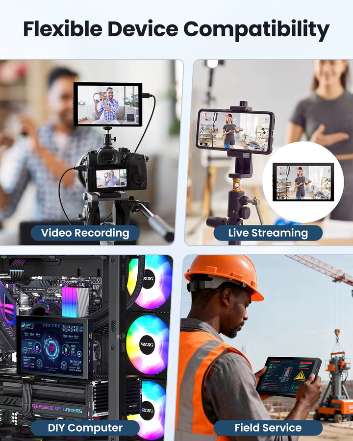 Eyoyo 7-Zoll Kamera-Feldmonitor mit 1280x800 IPS Display, Mini HDMI Videomonitor mit Bildschirmspiegelung für iPhone, tragbarer Batteriebetriebener Monitor für DSLR-Fotografie und PC - Bild 6
