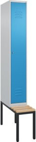 C+P Spind Classic PLUS Garderobenschrank mit Sitzbank, 1 Abteil, Zylinderschloss, 3 Garderobenhaken, Farbe: Lichtgrau/Lichtblau/Schwarzgrau, B/T/H: 212,0 x 30,0 x 81,5 cm - Bild 1
