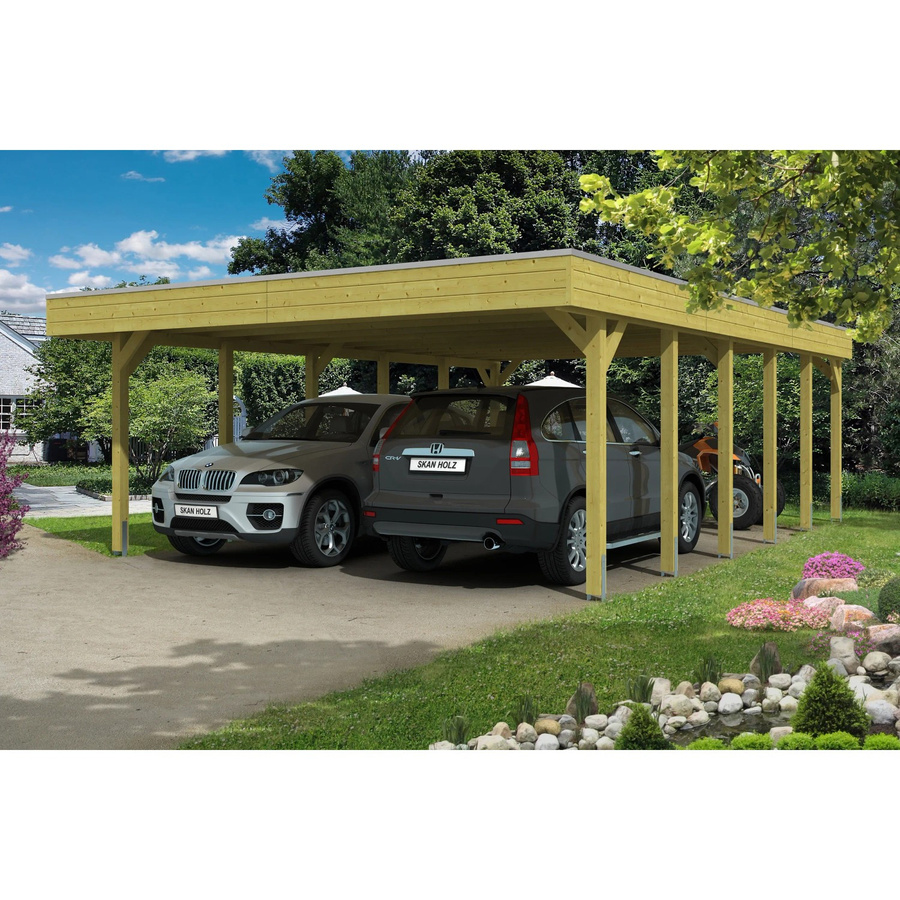 Skan Holz Doppelcarport Friesland Flachdach braun B/T: 557 x 860 cm - Bild 2