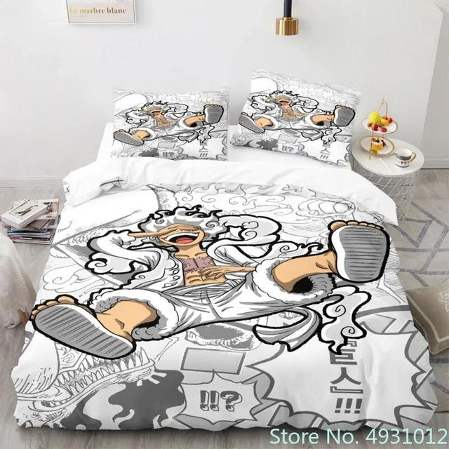 One Piece Anime Bettwäsche Set Nika Luffy Gear 5 mit Bettbezug und Kissenbezug, Farbe: Weiß, B/H: 210 x 210 cm - Bild 1
