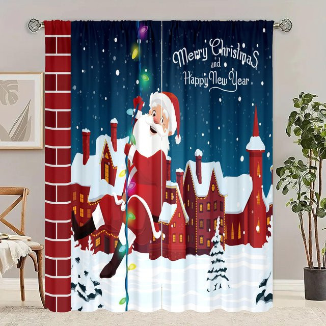 Yiran Furniture Weihnachtsdekoration Vorhänge mit Stadt-Motiv aus Polyester, 2er-Set, Rot, Breite: 76,2 cm, Höhe: 165,1 cm - Bild 1