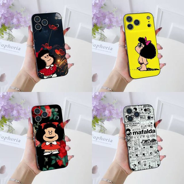 Mafalda Cartoon Handyhülle aus weichem Silikon für iPhone 11 bis iPhone 17 Pro Max Plus Air Mini, Schwarz - Bild 1