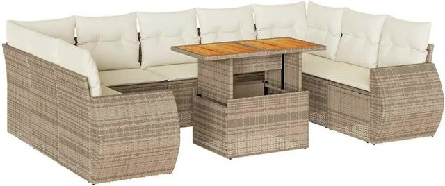 vidaXL 10-tlg. Garten-Sofagarnitur in L-Form mit Kissen und Couchtisch, Beige, Poly-Rattan und Metallgestell - Bild 1