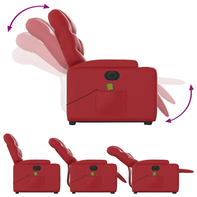 vidaXL Massagesessel Modell 3 mit elektrischer Aufstehhilfe in Rot aus Kunstleder - Bild 6
