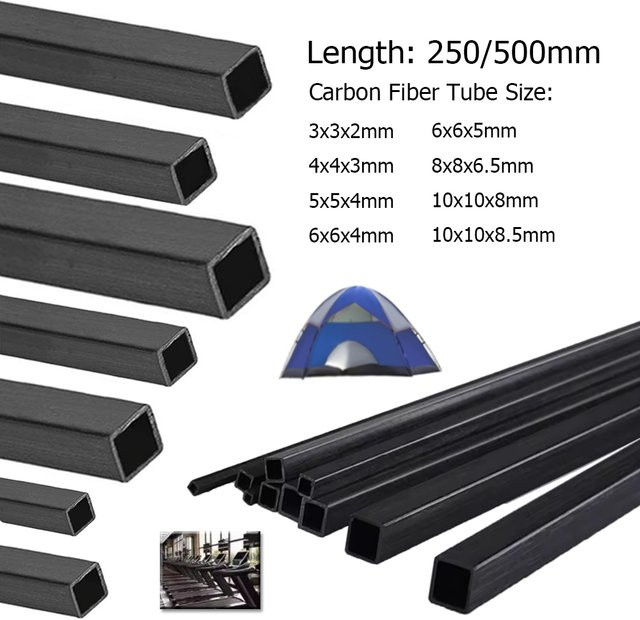 Kohlefaser-Vierkantrohr in Schwarz für Heimwerkerprojekte - Bild 1