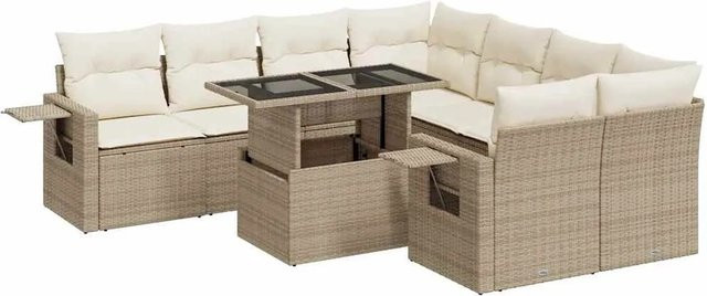 vidaXL 9-teilige Garten-Sofagarnitur aus Poly-Rattan mit Kissen in Beige-Creme - Bild 1