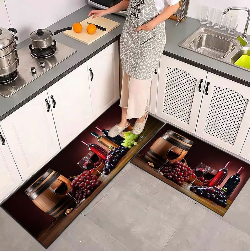 VIKAMA Teppich-Set Rotwein-Design für Küche und Bad, 1 oder 2 Stück - Bild 3