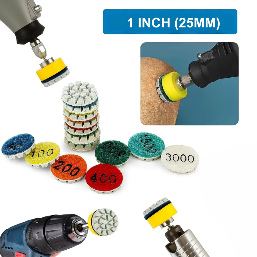 7er Set Mini Diamant Polierpads 25mm für Nassschleifen mit Halter und Schaft 2,35mm/3mm in Mehrfarbig für Jade, Achat und Marmor - Bild 4