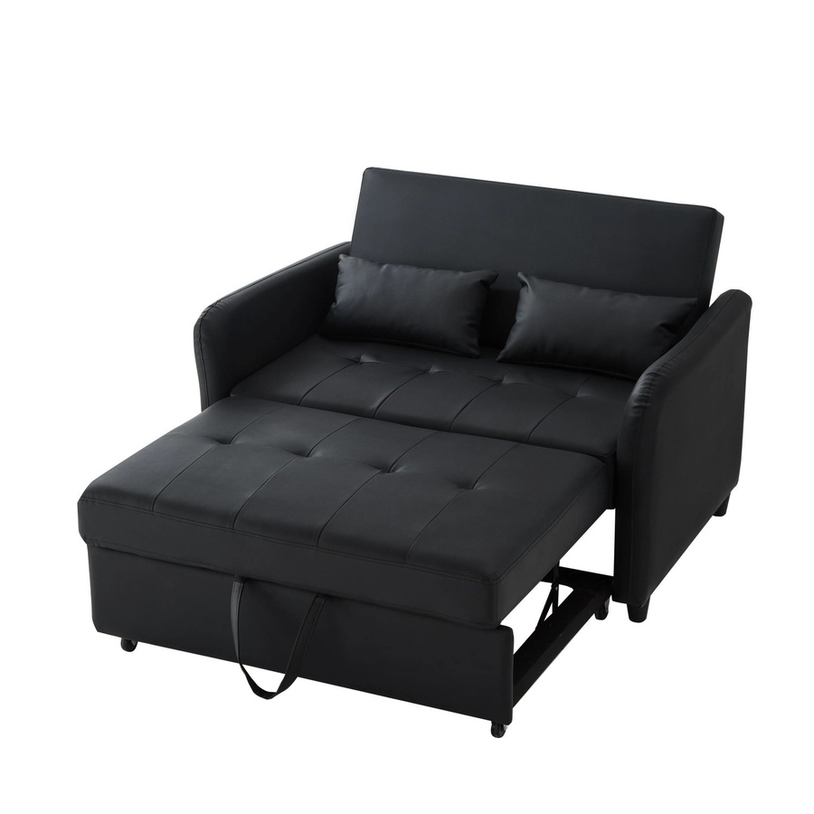 Merax Schlafsofa 2 Sitzer aus schwarzem Kunstleder mit ausziehbarem Gestell und verstellbarer Kopfstütze - Bild 2