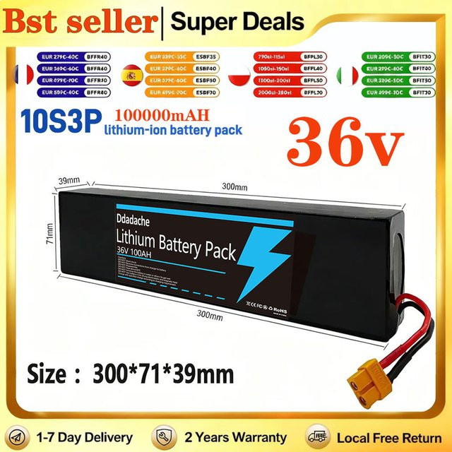 KUGOO 36V 100000mAh 10S3P 18650 Li-Ion-Akku mit BMS für Elektroroller S1 S2 S3 in Schwarz - Bild 1