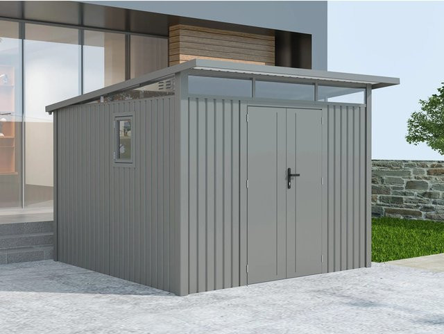 StarLine Metall Gerätehaus Skylight in Grau mit Fenster, Dachrinne und Doppeldoor aus Aluminium und Stahl mit 7,56 m² - Bild 1