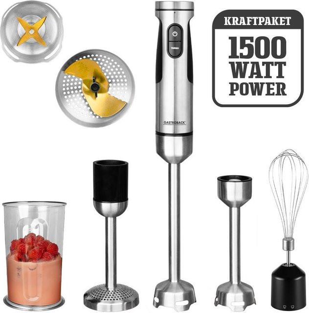 Gastroback 40973 Powermix Professional Stabmixer-Set aus Edelstahl in Silber mit 1500 Watt und 5-teiligem Zubehör - Bild 1
