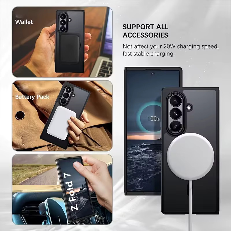 UYUXIO Matte magnetische Handyhülle für Samsung Galaxy Z Fold 7 in Schwarz und Transparent mit vollständiger Abdeckung - Bild 2