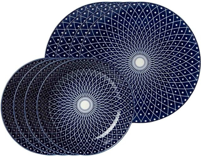 Ritzenhoff & Breker Tafelservice Royal Reiko aus Porzellan, 8er Set, Blau, Geometrisches Design - Bild 1
