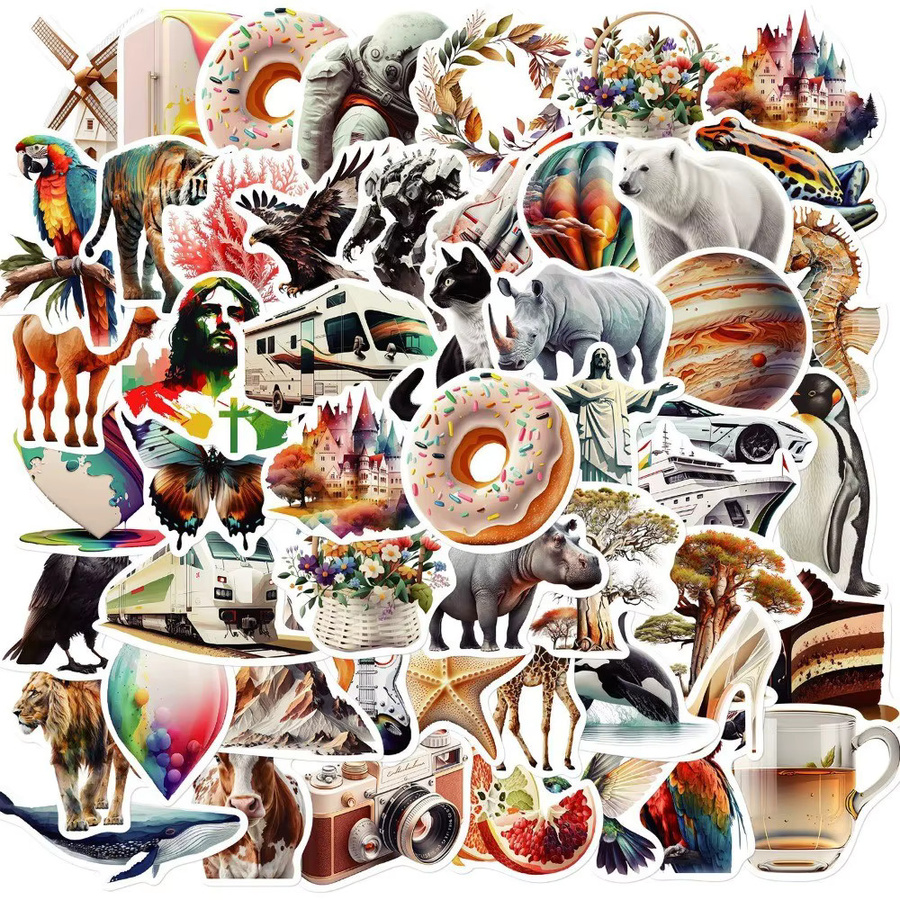 50-teiliges Set BulingBulingStickers Store Vintage-Aufkleber mit minimalistischen Illustrationen in Multicolour für Notizbücher und Gepäck - Bild 2