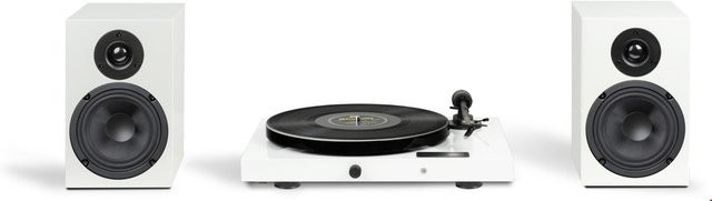 Pro-Ject Juke Box E1 + Speaker Box 5 E HiFi-System mit Ortofon OM5e Tonabnehmer und Bluetooth in Hochglanz Weiß - Bild 1