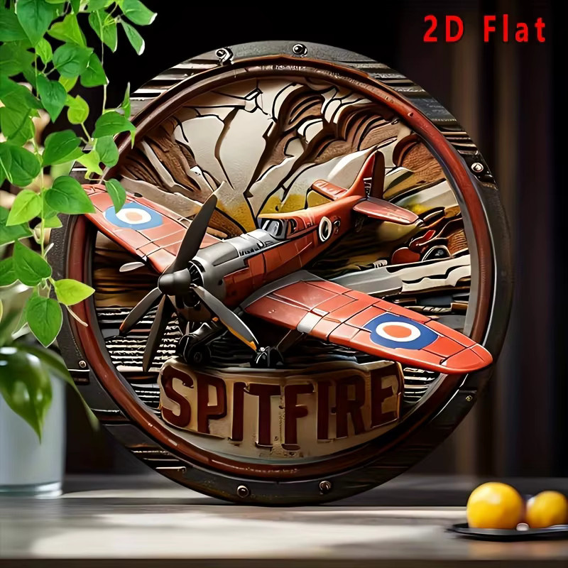 Potdemiel Vintage Spitfire Aluminium-Wandschild rund in Rot und Blau, Durchmesser: 20 cm - Bild 4