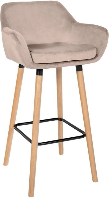 DELUKE Barhocker MIRID Samt Hellgrau mit Lehne B/T/H: 55 x 46 x 99 cm - Bild 1