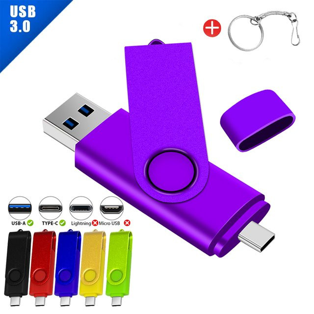 JASTER 2-in-1 USB 3.0 Flash-Laufwerk Typ-C High-Speed USB-Stick mit 128GB Kapazität in Weiß oder Lila - Bild 1