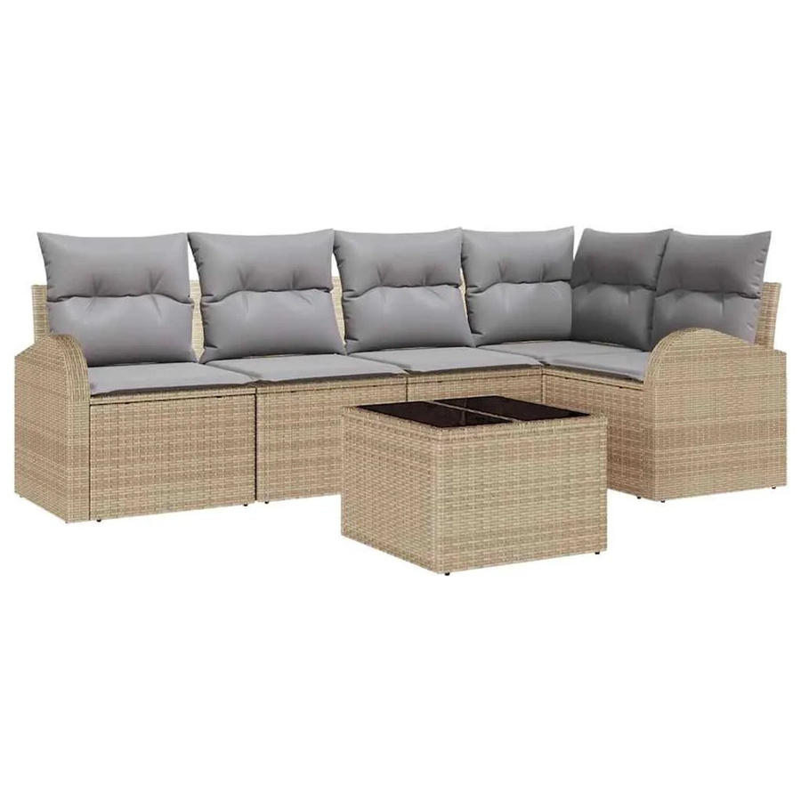 vidaXL Garten-Sofa-Set aus Polyrattan in Beige mit Kissen, 6-teilige Lounge-Garnitur für Garten, Balkon und Terrasse mit L-Form und Couchtisch - Bild 2