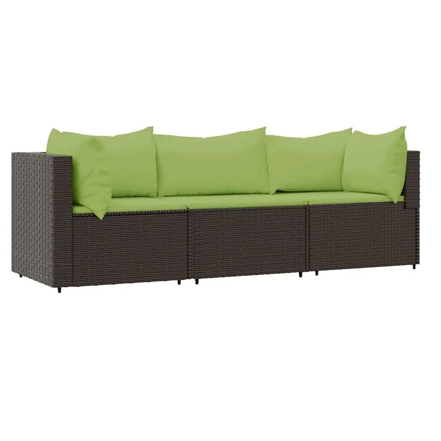 vidaXL 3-tlg Garten-Lounge-Set in L-Form aus braunem PE-Rattan mit Kissen und pulverbeschichtetem Stahlgestell - Bild 2
