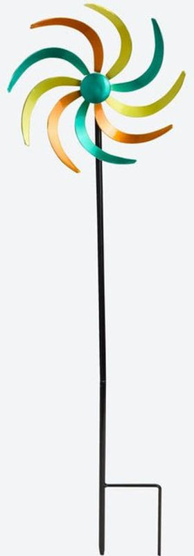 Dekoratives Windrad aus Metall in Gelb und Mehrfarbig mit geometrischem Blumenmuster, B/H/T: 70 x 19 x 6 cm - Bild 1